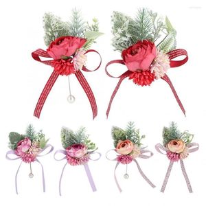 Decorative Flowers Groom Bride Chest Flower Corsage Bridesmaid Wrist Set Wedding Party Decor Diy Boutonniere Man Pin Suit