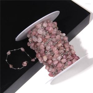 Beads Natural Rose Quartz Pink Crystal Bead Stainless Steel Chain Freeform White Reiki For DIY Earring Rings Bracelets