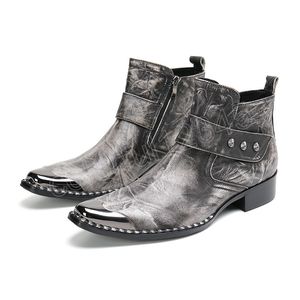 BOTAS Designer de inverno rebite z￭per de couro genu￭no cowboy botas curtas de tamanho casual vestido de festa de festas de sal￣o de tornozelo