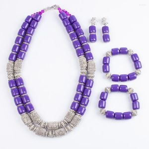 Necklace Earrings Set Noble Purple Artificial Coral Beads African Wedding Jewelry Layers Long Women Bracelets Suit Free Ship
