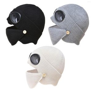 Bandanas kış polar şapkalar pilot gözlükler kulak koruma şapkası sheild set kızlar ılık beanies şapka kadınlar örgü