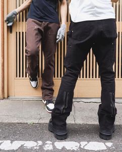 Men's Jeans 22 Style Bell-Bottoms Washed Back Zipper Overalls Vintage Casual Trousers Men Women Black Brown Long Pants