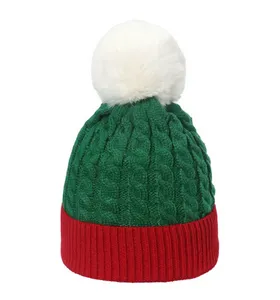 Street Red and Green Beanie Stitching Wool Cap Knit Hat Christmas Hat Skull Caps