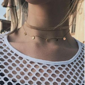Choker Banny Pink Shiny Gold Sequins Tassel Necklace Simple Weaved Wide Chain Collier Femme minimalistiska smycken