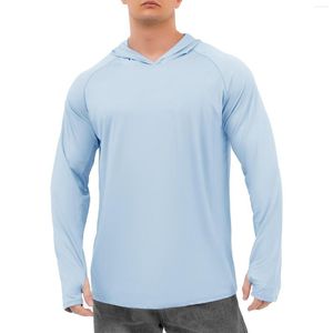 Herrtröjor herrar solid färg casual hoodie t-shirts långärmad huvtröja sommar utomhus sport t-shirt vandring skjortor sol