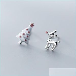 Stud Stud 925 Sterling Sier Elk Deer Christmas Tree Gift Earrings For Women Girls Kids Kontrakt Fashion Drop Delivery 2022 Jewelry DHQVK