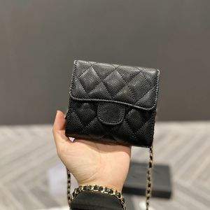 Women Classic Mini Trifold Portfel Torba Crad Holder Caviar skórzana cielę/jagnięta z złotym metalowym łańcuchem crossbody torebka luksusowa designerska torebka 11.5x10.5c