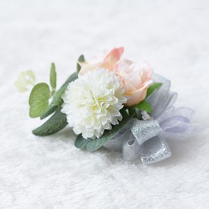 Dekorativa blommor handledsblommor bröllop boutonnieres rosa brudtärna corsage hand för äktenskapstillbehör prom tyg roseparti