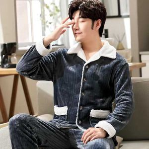 Mężczyzn Mężczyźni Zimowe grube koralowe polarowe piżamę Zestaw ciepłego miękkiego pijama hombre sleepwear par para homme nocna odzież piżamowa msj01 t221103