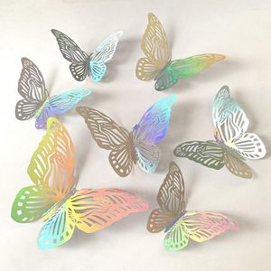 Decorative Flowers 12Pc Beautiful Rose Gold Silver 3D Hollow Butterfly Wall Sticker For Wedding Birthday Party Home Kids Room Decoration