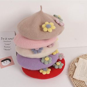 帽子ベイビープリンセスフローラルボンネット幼児キッズ女子ベレー帽子キャップ幼児3D花ビーニー秋の冬の温かいベレー帽子