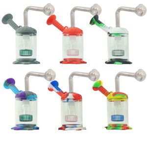 Silikonbubbleroljebr￤nnare Vattenr￶r Glasfiltreringskammare Hookah Bongs Bubblers ￥tervinner med 14 mm br￤nnare kvarts banger sk￥lar alla del avtagbara