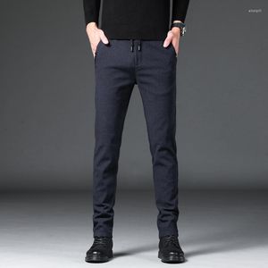 Herrbyxor 2022 Autumn Winter Casual Men Cotton High Quality Designer Zipper Pocket Elegant Blue Long Formal Trousers Man 28-38