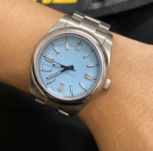 ST9 MĘŻCZYZN AUTOMATYCZNY ZEGAR MECHANICZNY STAL SAPHIRE MURROR 124300 Baby Blue Dial Luksusowy sport