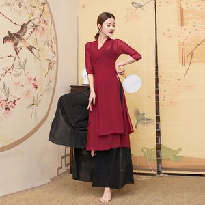 Sahne Giyim Göbek Dansı Çin Cheongsam Baskı Kostümleri Kadın Doğu Performans Üniformaları Klasik Takım Geniş Bacak Pantolon