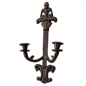 Candle Holders European Style Retro Wall Cast Iron 2 Arm Candlestick Metal Courtyard Bougeoir Candles Home Decoration Gift FC309