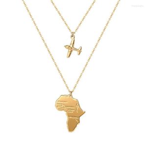 Подвесные ожерелья Fysara Africa Map Map Superace Lady Men Silver Color/Gold Color Эфиопские украшения Оптовые африканские хип -хоп