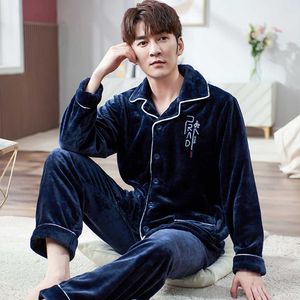 Men's Sleepwear Men's Winter Flannel Pajamas With Pants Trendyol Pajama Sets Striped Buttons Pajamas For Men Plus Size Casual Warm Thick Pijama T221103