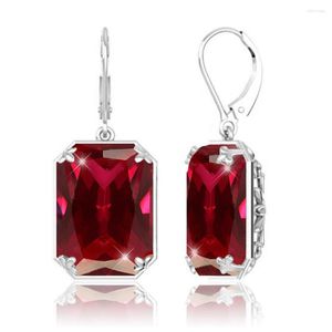 Dangle Küpeler 925 Sterling Slivert For Woman Vintage Ruby Taş Düğün Partisi Koyu Arka Damla Küpe El Yapımı Tasarımcı Takı