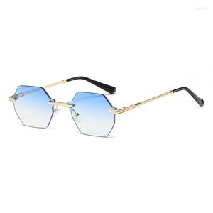 Sonnenbrille kleine achteckige Frauen Männer Polygon Hippie Metall Rahmen Retro Randless Sonnenbrillen Mode Luxus