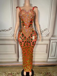 Mirrors crystal prom Dresses orange mermaid aso ebi Women Evening Birthday Rhinestone Costume Celebrate Party dance dresses