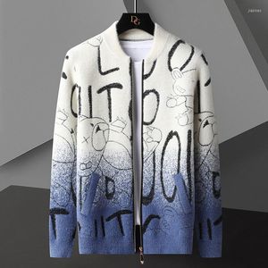 Designer de suéteres masculinos Jacquard Weave Mink Cardigan Outono masculino e zíper personalizado de inverno Mantenha um suéter espesso quente