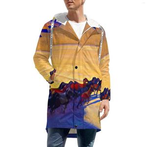 Men's Trench Coats Desert Print Windbreakers Men Wild Horses Classic Thick Modern Design Winter Jackets Casual Hooded Clothes Big Size 6XL