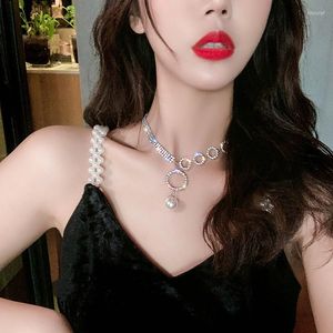 Choker Imitation Pearl Pendant Necklace For Women Rhinestone Clavicle Chain Kort halsband Kvinna 2022 Fashion Jewelry Collar Simple