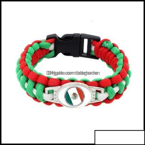 Pulseras de encanto Bandera de México Paracord Supervivencia Pulseras de cámara al aire libre para mujeres Hombres Niñas Amistad Cuerda 550 7 Pulsera Joyería Drop Ot3Yh