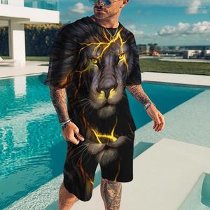 Men's Tracksuits 2022 Summer Men's T-shirt Casual Suit Tiger Short Sleeve Shorts Oversized 3D Print 2-Piece Set