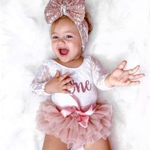 Clothing Sets Baby Girls My First Birthday Outfits Cute Long Sleeve Floral Lace Romper Tutu Skirt Headband Set 0-30Months 221103