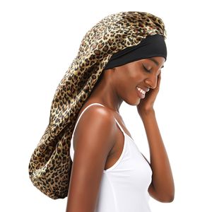 Wholesale Extra Long Satin Bonnet for Women Silky Sleep Cap Double Layer Long Hair Bonnets Braids Curly Soft Elastic Band Quality