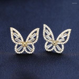 Stud Earrings Fashion S925 Silver Gold Color Zircon Butterfly Wing For Women Cute Small Crystal Earring Jewelry