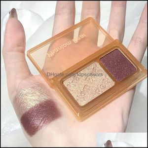 Eye Shadow 2 Colors Eye Shadow Palette Matte Glitter Green Eyeshadow Neon Nude Red Pigments Professional Makeup Drop Delivery Health Dhj9H