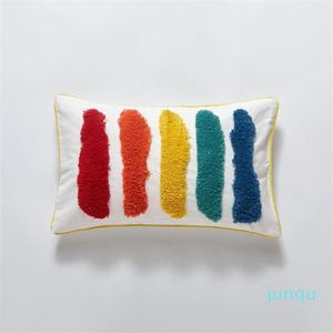 Pillow Handmade Nordic Geometric Abstraction Rainbow Square Cover Ethnic Bohemian 3D Embroidery Pillowcase Home Sofa