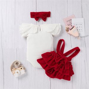 Set di abbigliamento Toddler Baby Girl Summer Clothes Suit 3PCS Colletto arruffato Pagliaccetto Bretella Culottes Torta Gonna Copricapo Abiti Set