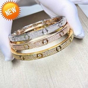 2022 Luxury Top Fine Brand Pure 925 gioielli in argento sterling per le donne Easy Lock Bangle Rose Yellow Gold Full Diamond Love Bangle Wedding