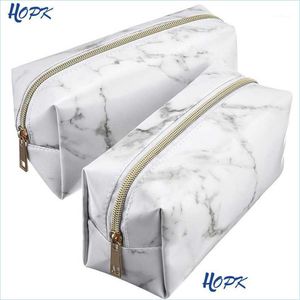 Pencil Cases Large Marble Pencil Case Leather Pen Box Big Makeup Bag For Girls Gift Pu Etui Office School Travel Supplies Chancery P Dhfxh