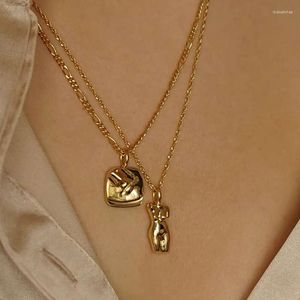 Pendant Necklaces 2022 Trendy 316L Stainless Steel Body Face Neckalce For Women Gold Plated Collar Necklace Waterproof Accessories