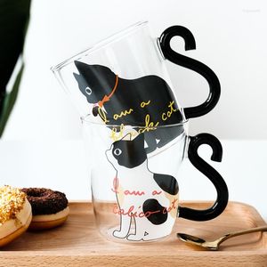 Şarap bardakları 250 ml sevimli siyah kedi cam kahve kupa set handgrip hayvan şekilli süt su suyu kupalar çay bardağı japon tarzı kawaii hediye ev