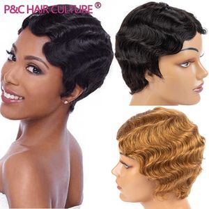 Synthetic Wigs Finger Wave Wig Synthetic Curly Hair Wigs Short Vintage Ombre Pixie Cut Wig For Black Women Perruque Cosplay T221103