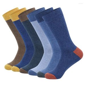 Men's Socks 6 Pairs Men Color Cotton Business Dress Casual Funny Solid Blue Coffee Grey Long Large Size EU 42-48