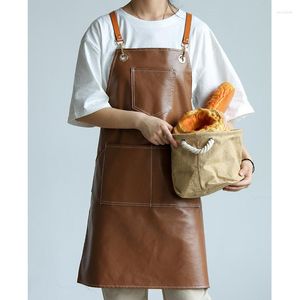 Aprons PU Leather Waterproof Cafe Shop House Cleaning Bibs Women Apron For Men Kitchen Accessories Cooking Baking Pocket Chef Pinafore