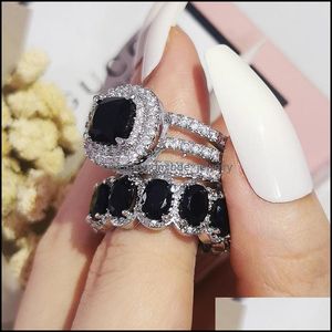 Cluster Rings Cluster Rings 2021 925 Sterling Sier Cushion Oval Finger Ring Set per gioielli da donna Pure Wedding Engagement Commercio all'ingrosso Dhltx