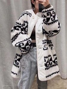 Jackets para mujeres Oto￱o Invierno 2022 Patr￳n impreso Reversible O-Neck Loose Simple Polar Fleece Coat Women