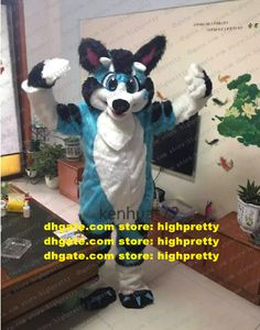 Blue Long Fur Furry Husky Dog Mascot Costume Fox Wolf Fursuit Adult Cartoon Character Art Festival Promotional Events zz9501