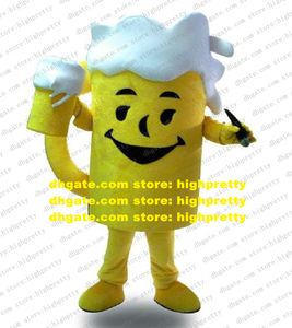 Simpatico costume da mascotte di birra gialla Mascotte Jug Beerss Birre alla spina Birre alla spina con molta schiuma bianca Faccia felice No.3970 Nave libera