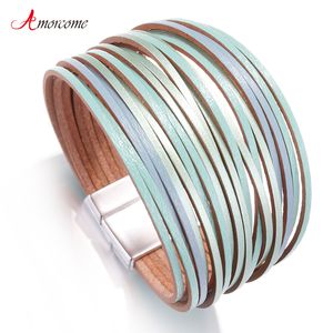 Pulseiras de couro para mulheres 2022 Moda Ladies Slim Tiras multicamadas Bracelete larga jóias femininas