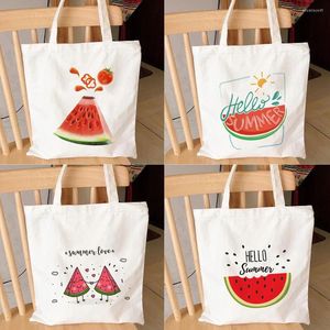 Aufbewahrungstaschen Hallo Sommer Wassermelone Druck Leinwand Mode Cartoon Obst Frauen Schultertasche Tasche Eco wiederverwendbare Shopper Handtasche