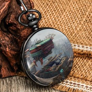 Pocket Watches Watch Steampunk Quartz White Big Dial Retro Aircraft Pattern Thick Chain Accessories The Gift For Son Grandson